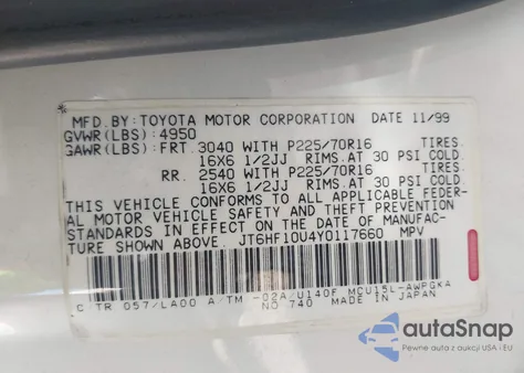 2000 Lexus Rx 300 z USA, uszkodzony, nr VIN JT6HF10U4Y0117660